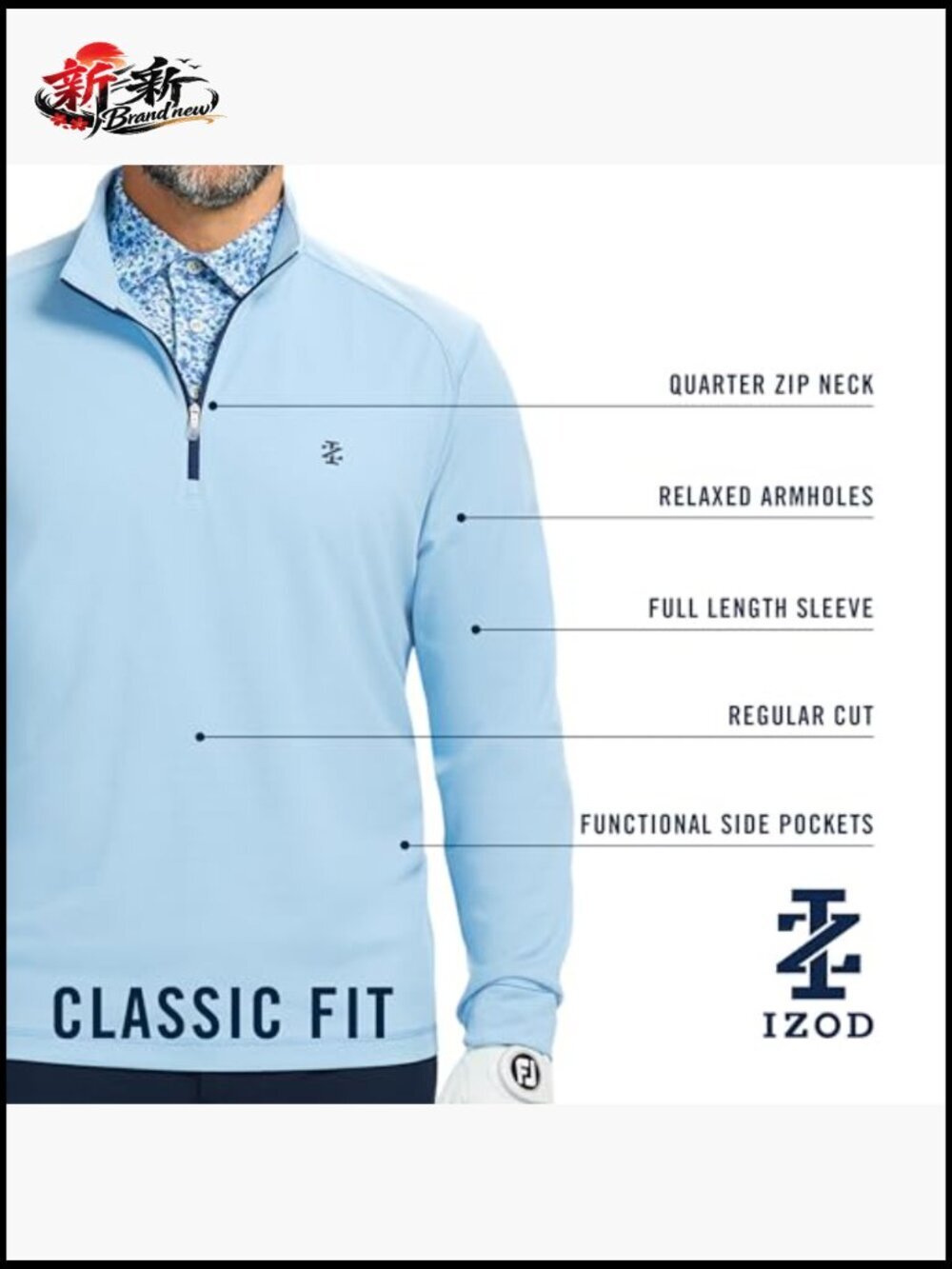 Men's Swingflex Golf Pro Mesh Quarter Zip Long Sleeve Shirt - Picture 5 of 7